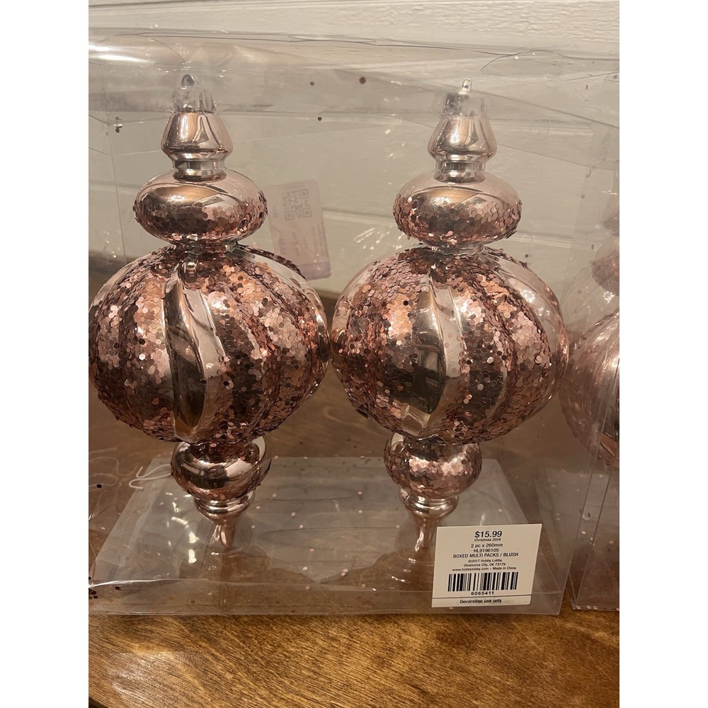 Hobby Lobby Large Finial Ornaments Blush Pink Glitter Shiny 10 Inch Set of 6 NEW